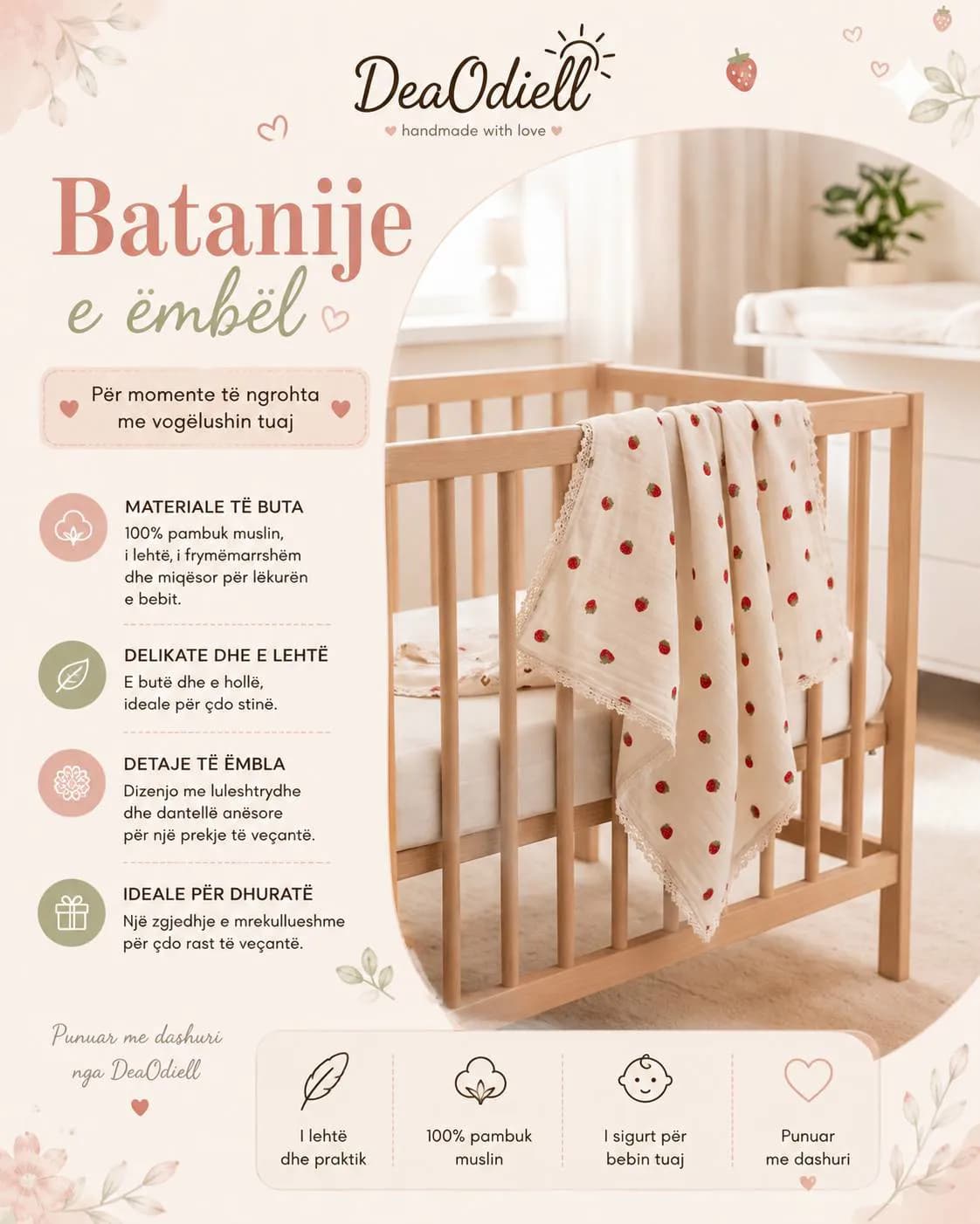 Set - Kuverte e  Embël për Beben  dhe gushore - disajn me Luleshtrydhë — foto 1