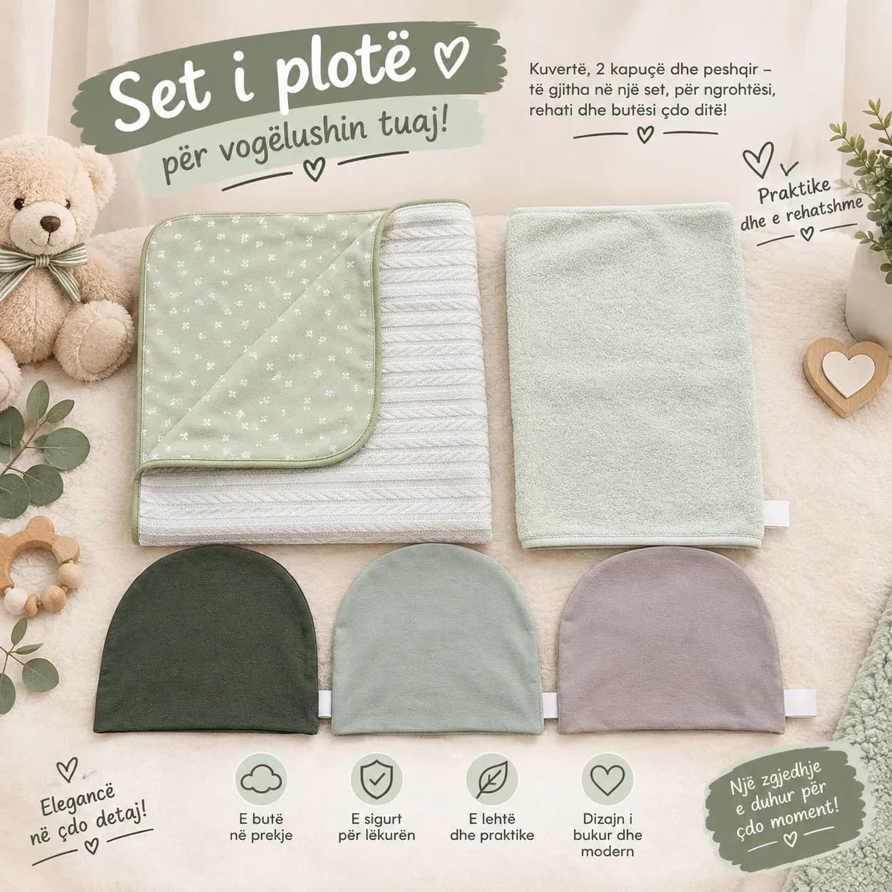 Set per bebe, Kuverte, peshqir dhe 3 kapuce — foto 5