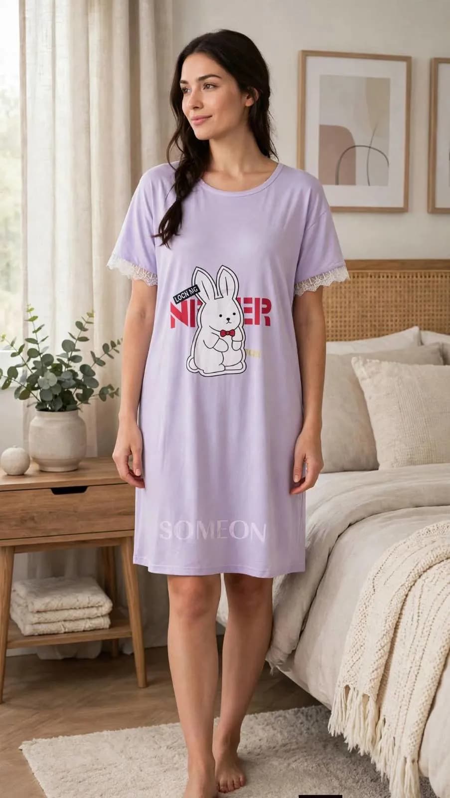 Këmishë gjumi femra me print lepuri — foto 1