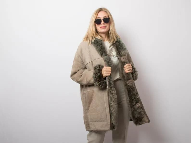 ORIGINAL Vintage Shearling Jacket Grey Oversize Suede — foto 2