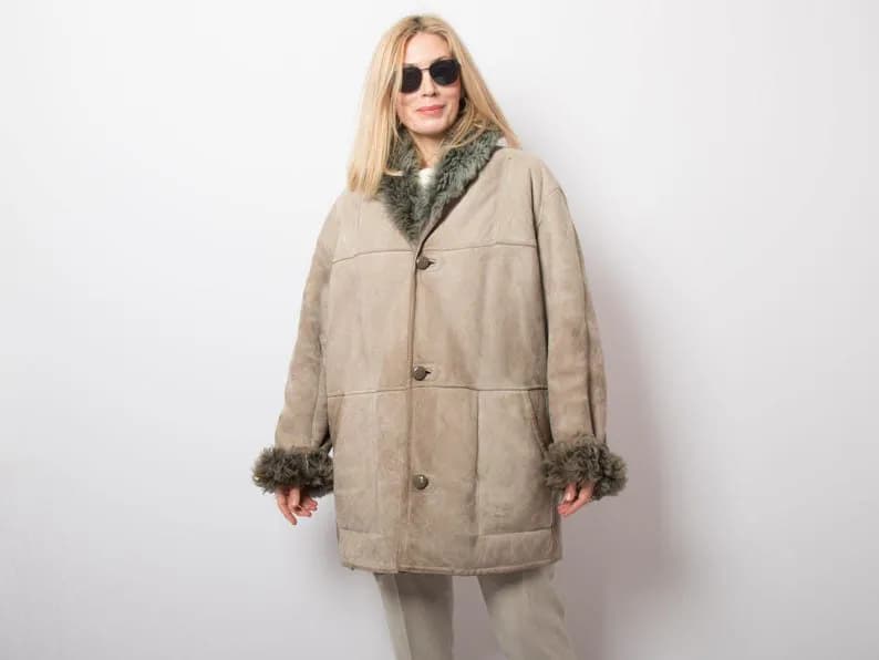 ORIGINAL Vintage Shearling Jacket Grey Oversize Suede