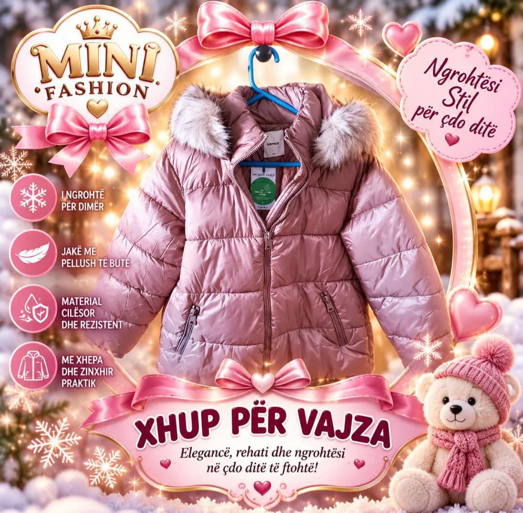 Xhup për Vajza Mini Fashion - Rozë me Gëzof