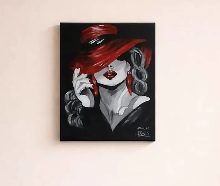 Piktura Artistike - Portret Femre me Kapele të Kuqe