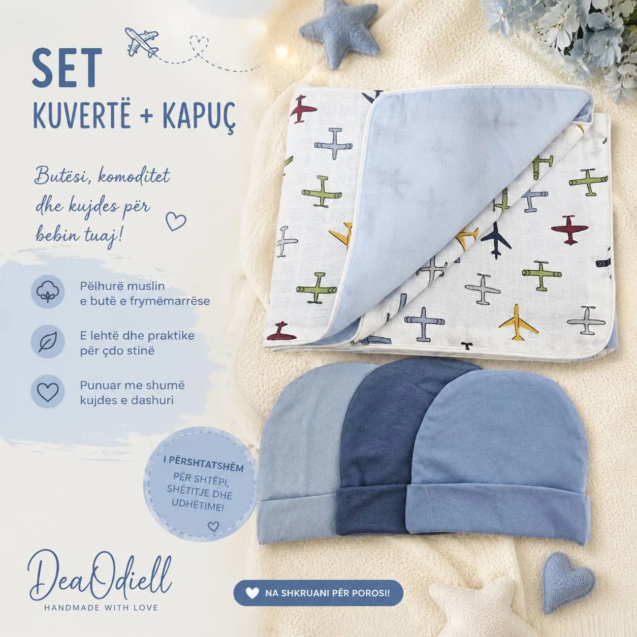 Set Kuvertë , peshqir dhe 3 Kapuçe për Bebe — foto 1