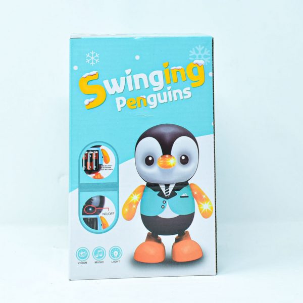 Pinguin që lëkundet duke kërcyer me dritë dhe muzikë