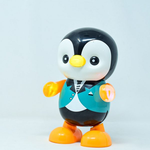 Pinguin që lëkundet duke kërcyer me dritë dhe muzikë